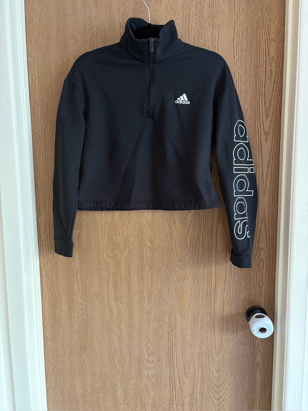 adidas Black Cropped Half-Zip Turtleneck Sweater